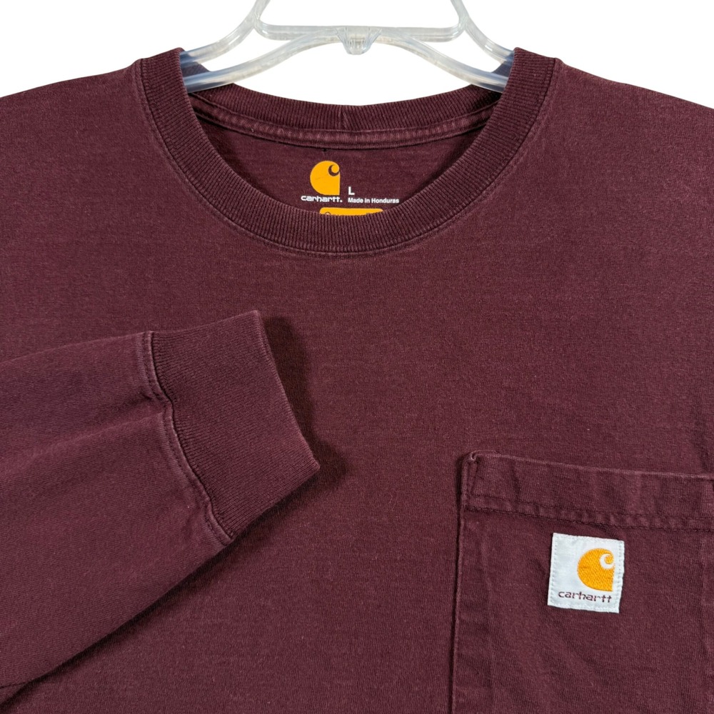 Carhartt Long Sleeve T-Shirt Mens Large Burgundy K126 Original Fit Pocket Tee